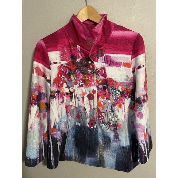 Simply Art By Dolcezza Womens Jacket Small Colorful Floral Abstract Button Up - Picture 1 of 7